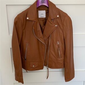Mango Tan Leather Biker Jacket